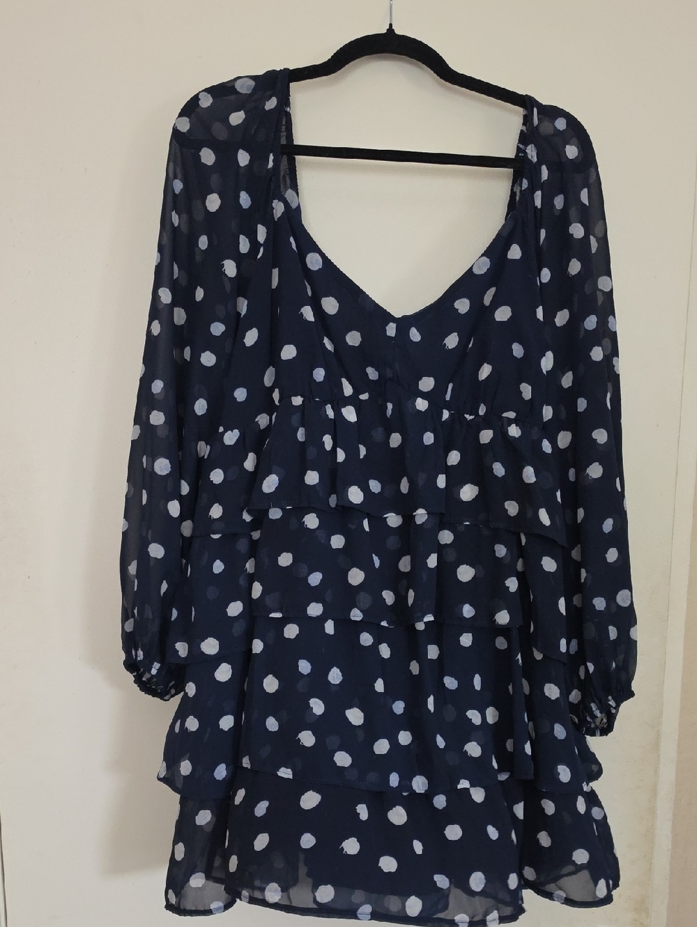 Abercrombie & Fitch Navy and White Polka Dot Tiered Tunic